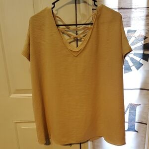 Cato Beige V-Neck Blouse with Crisscross Detail
